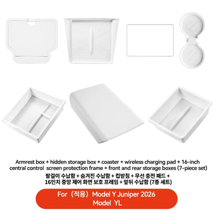 YZ For Tesla Model Y YL Juniper Model 3 Highland 2026 Console & Armrest Storage Box ABS Non-slip Mat Cup Holder Box Accessories