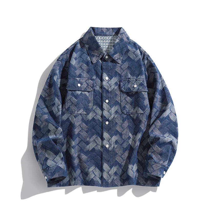 Men's Denim Shirt New Spring Summer Fashion Breathable Cotton Blend Jacquard Pattern Long Sleeve Top Street Urban Commuter Wear