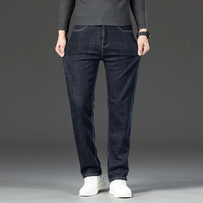 Men Autumn Winter Fleece Lined Thickened Jeans Male Warm Fashion Loose Straight Denim Pants High-Waisted Casual Trousers