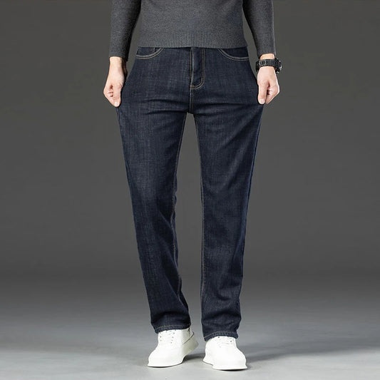 Men Autumn Winter Fleece Lined Thickened Jeans Male Warm Fashion Loose Straight Denim Pants High-Waisted Casual Trousers