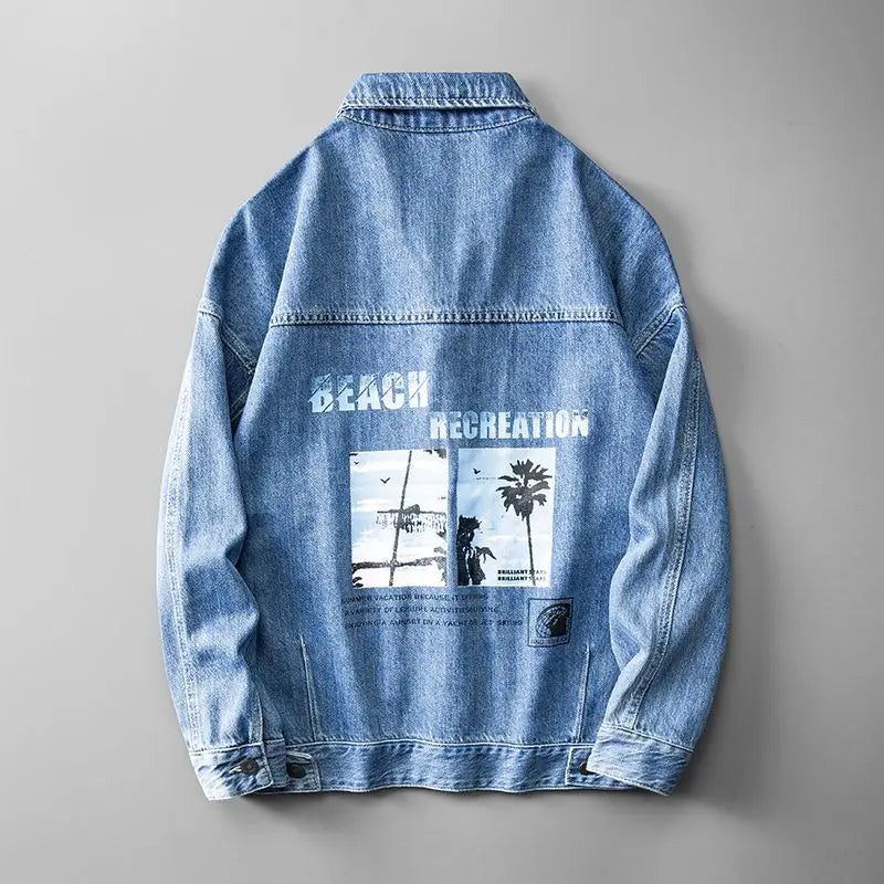 Men's Causal Denim Jacket Gray Autumn Wide Shoulders Fashion Male Jean Coat with Embroidery Japanese Y2k Clothing Big Size Baggy