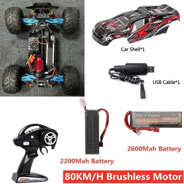 1:10 Professional Brushless 4WD RC Racing Drift Car 80KM/H All-terrain Off-road 2.3KG Steering Gear Alloy Frame RC Buggy Model