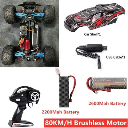 1:10 Professional Brushless 4WD RC Racing Drift Car 80KM/H All-terrain Off-road 2.3KG Steering Gear Alloy Frame RC Buggy Model