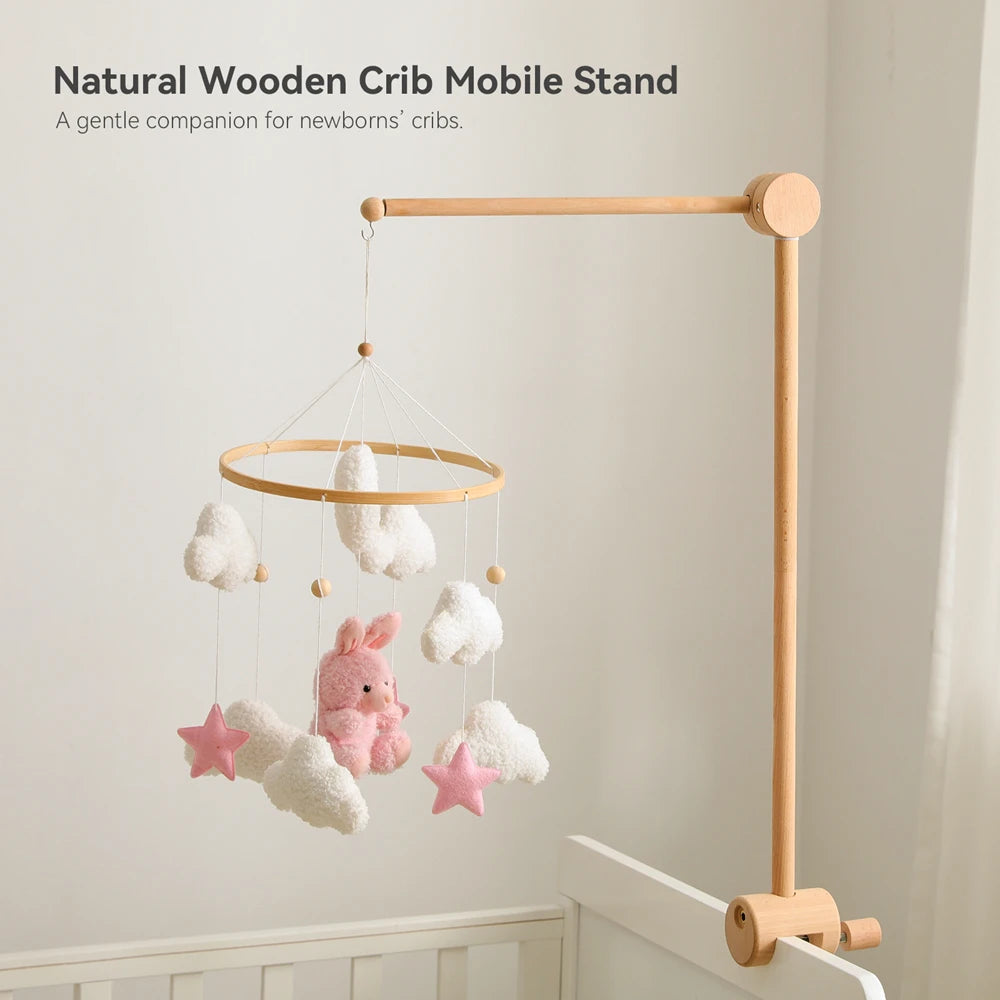 Wooden Universal Crib Mobile Stand 360 Degree Rotate Arm Height Adjustable Stable Anti Tip Base Tools Free Assembly for Nursery
