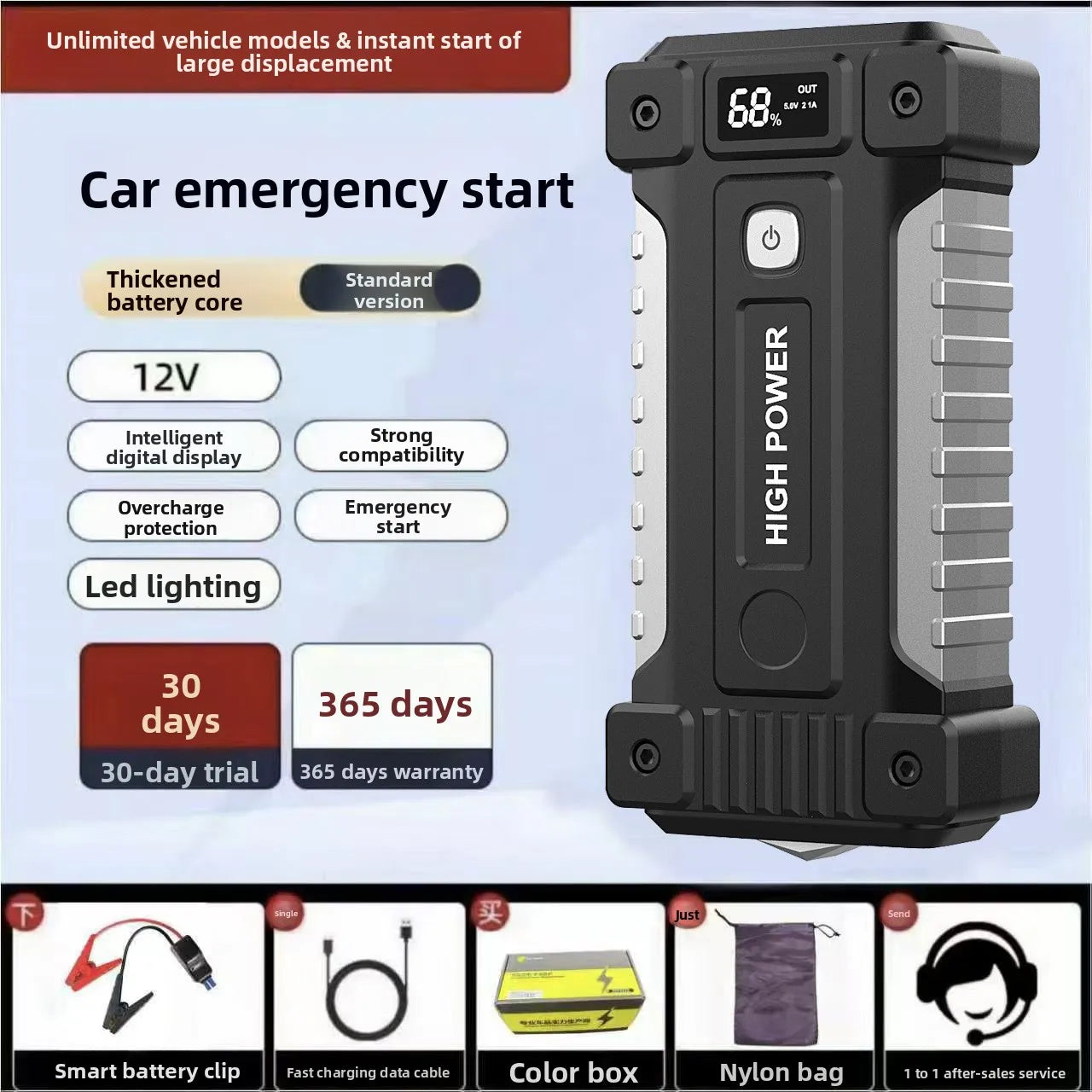 SUKIN Super Capacitor Jump Starter for Car 12V Instant Start Portable Emergency Power Supply for Automotive Battery Dead Cell
