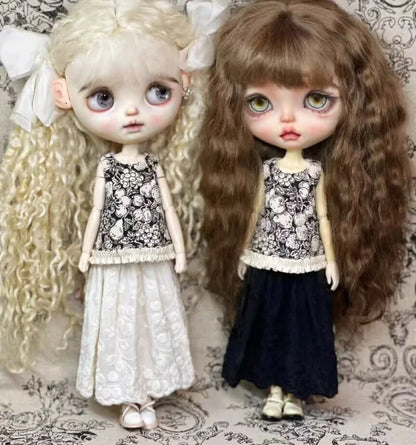 1SET classic vintage style Blythe/landoudou dress +collar (Fit for Lulu,ymy24,Ob22,24,26,zone, Jenny)