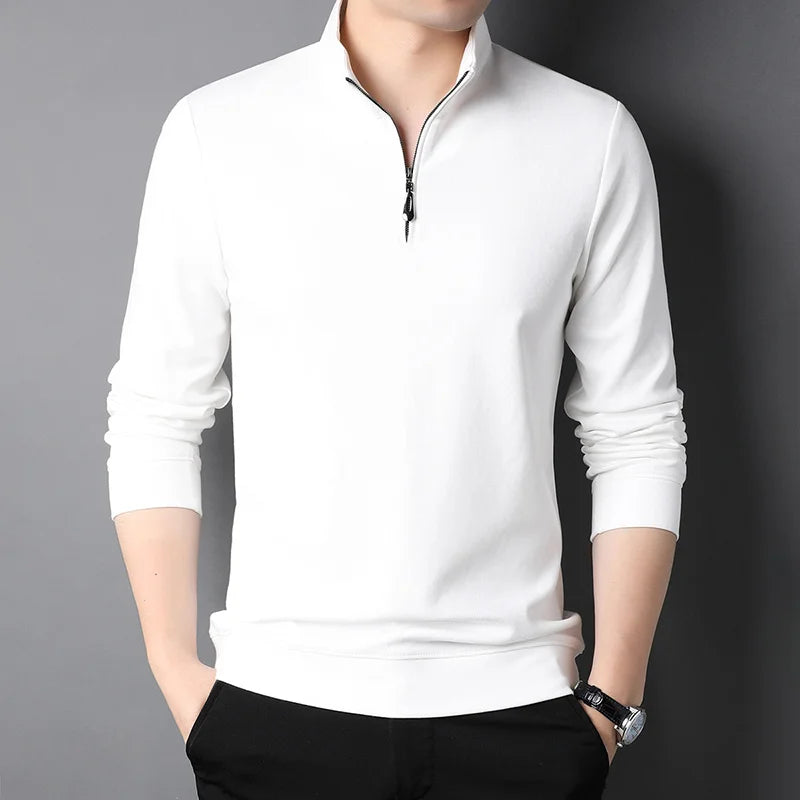 Top Grade 2025 New Fashion Brand Luxury Zipper Polo Shirt Men Casual Plain Korean Solid Color Long Sleeve Tops Mens Clothing
