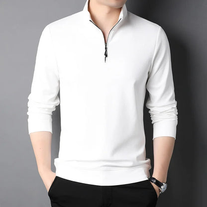 Top Grade 2025 New Fashion Brand Luxury Zipper Polo Shirt Men Casual Plain Korean Solid Color Long Sleeve Tops Mens Clothing