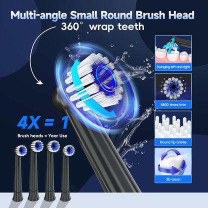 Mornwell 2.0 Electric Toothbrush & Water Flosser Combo, 6 Jet Tips, 4 Brush Heads, IPX7 Waterproof Design for Complete Oral Care