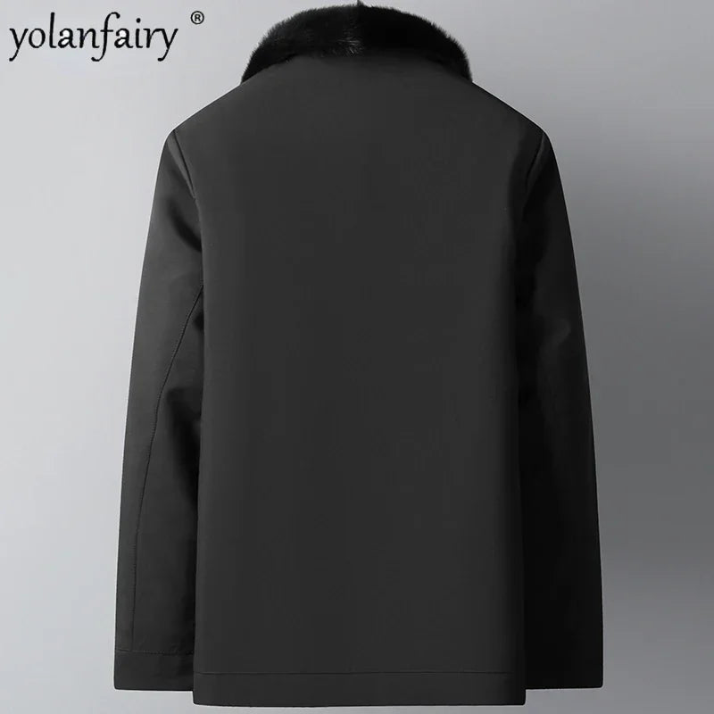 New Winter Parkas Men's Whole Mink Fur Coat Men Lapel Thick Fur Jacket Male Clothing Business Casual Jackets Casaco Masculino FC