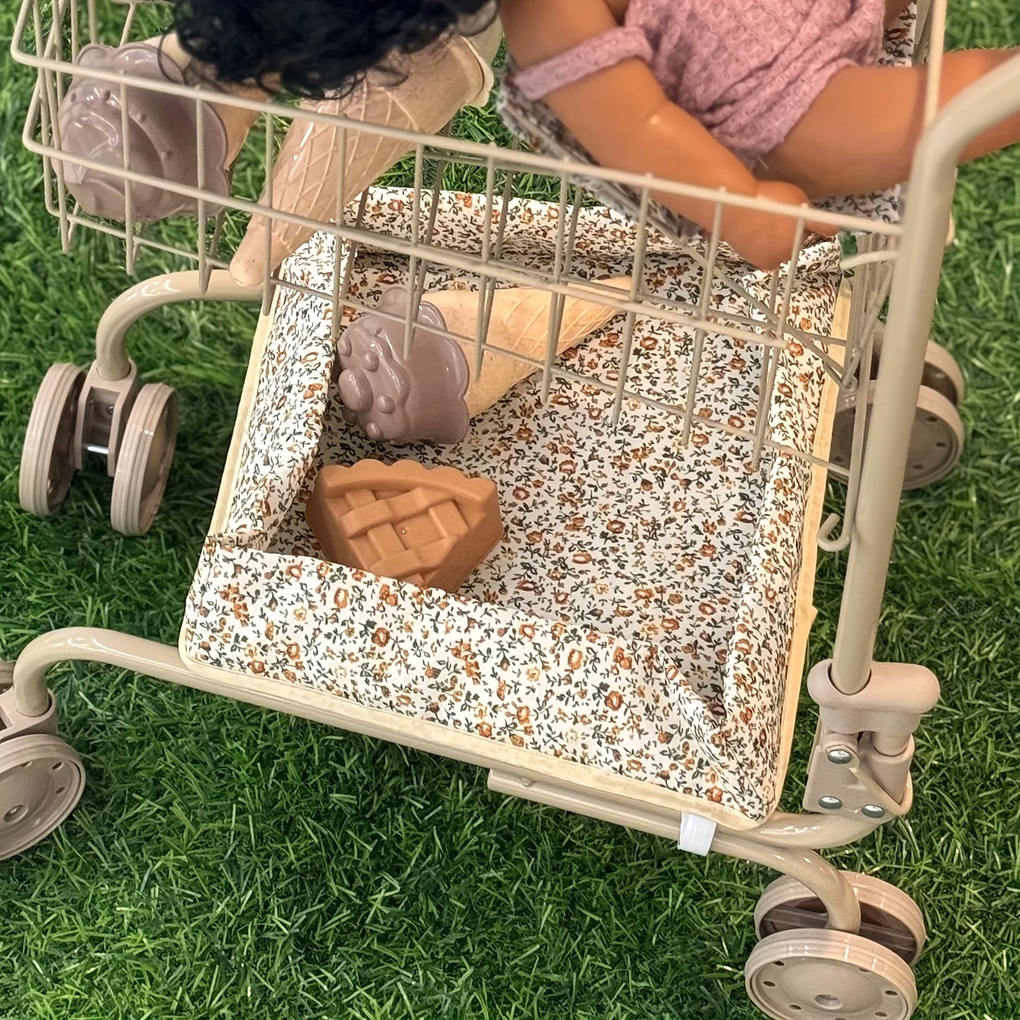Shopping Cart Toy with Storage Bags Foldable Dollhouse Grocery Cart Pretend Play Shopping Toy Christmas Gift for Girls
