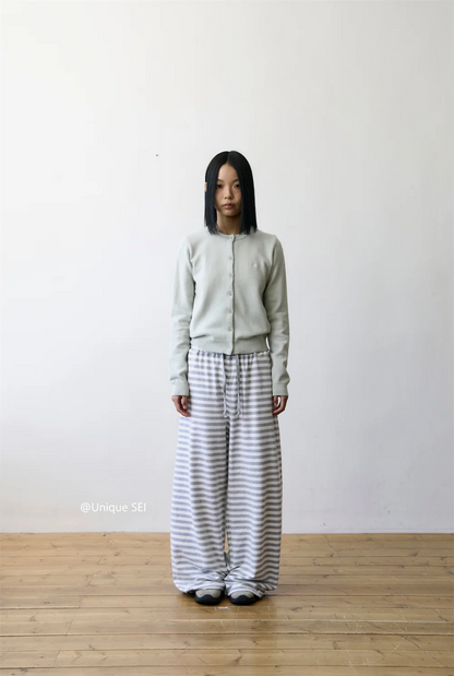 Unique Street Style Korean Lazy Star Embroidery Striped Sweatpants Casual Sporty Long Trousers for Women Straight Leg Pants