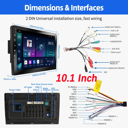 7"/9"/10“ 2 DIN Android 15 4+64G Car Stereo Multimedia Player Universal Carplay Android Auto GPS Navigation FM Radio Touchscreen