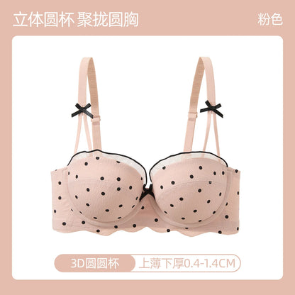 Ensemble Soutien-Gorge French Coquette à Pois Sans Armature, Effet Push Up Pour Petite Poitrine Forme Pêche, Confortable et Sexy