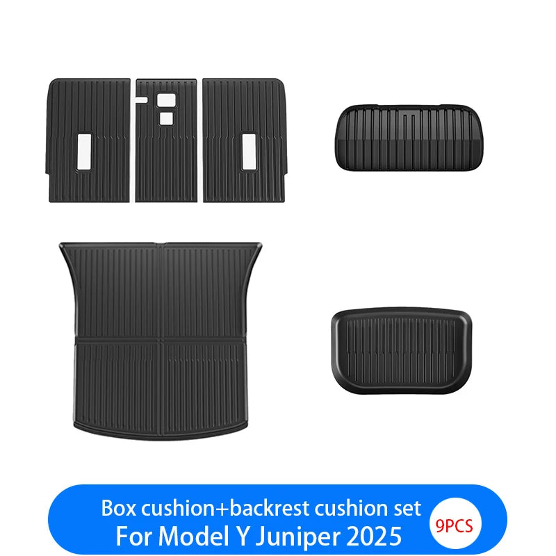 For New Tesla Model Y Launch 2026+ Juniper 2026+ TPE Floor Mats & Cargo Liner, All Weather Trunk Mats Floor Liner Backrest Mats