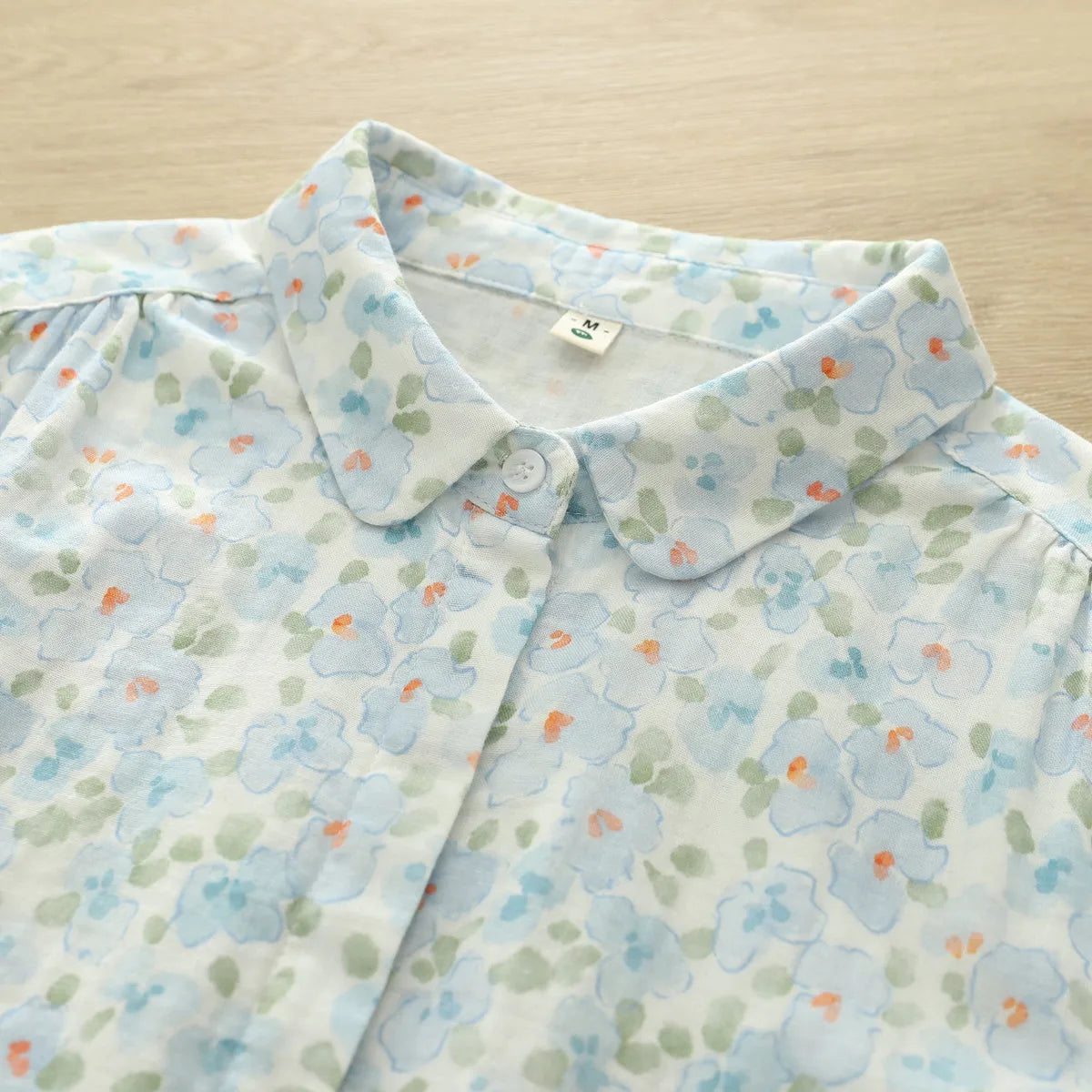 New Autumn women's clothing 100% cotton yarn rustic blue flower print shirts and blouses for women long sleeve shirts