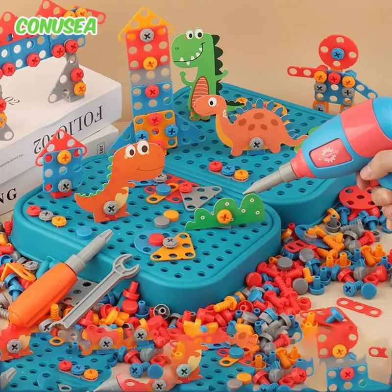 Dinosaur Drilling Children complete tool kit Electric Drill Screw Nut Career Role Play Toys Pretend Play Educational Toys Kids