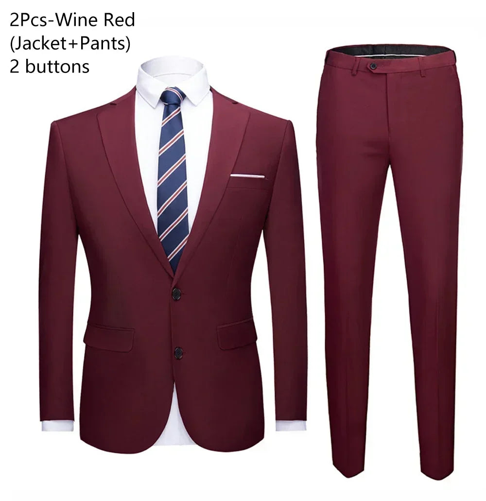 Suit Men Elegant For Wedding 3 Pieces 2 Set Jackets Vest Pants Blazers Groom's Formal Full Business Coats 2025 Costume