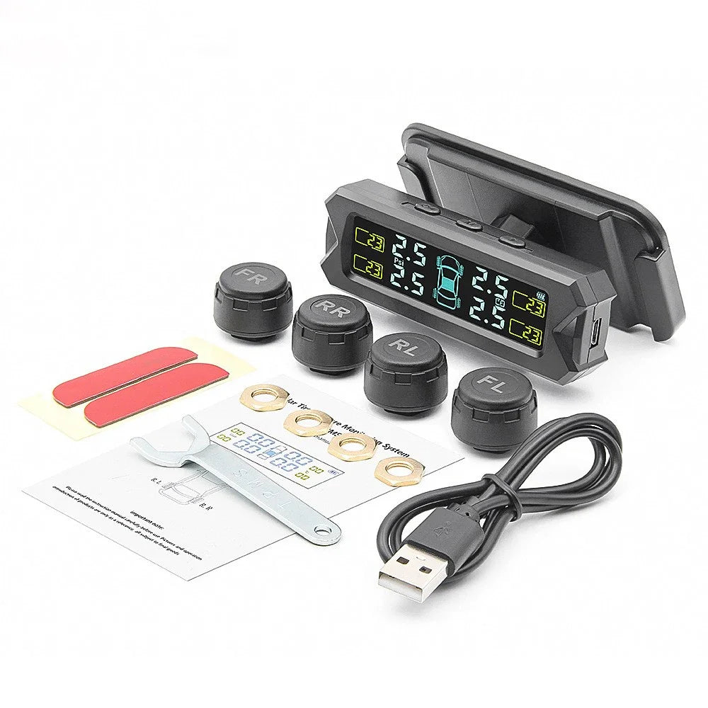 External TPMS Solar Power TPMS Car Tire Pressure Alarm Monitor Auto Security System Tyre Pressure Adjustable Temperature Warning