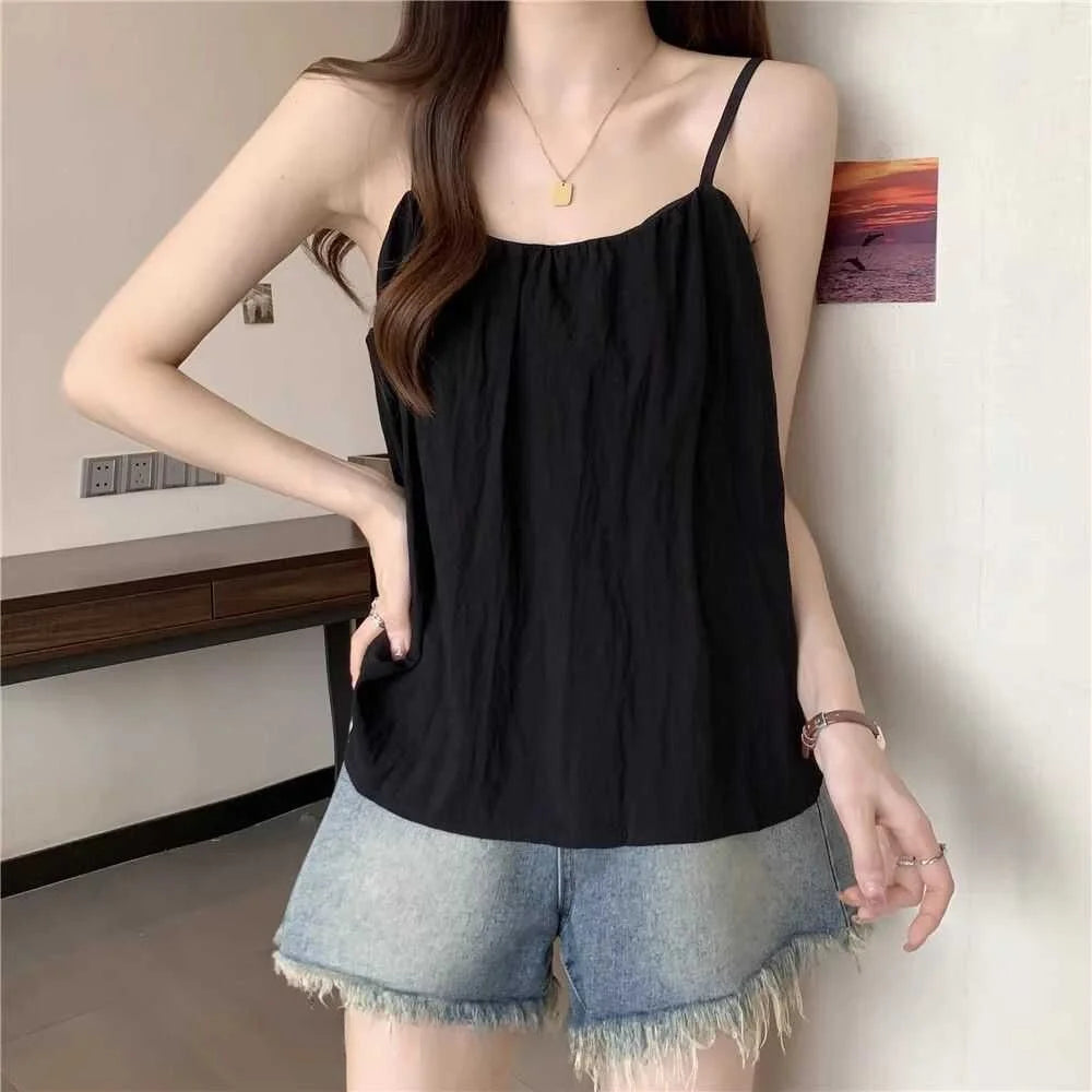 Loose Cotton Linen Tank Top Sleeveless Base Layer Outerwear Summer New Style Slimming Vest Big Size Belly Folded Commute Style
