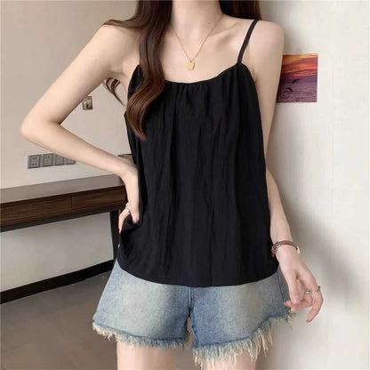 Loose Cotton Linen Tank Top Sleeveless Base Layer Outerwear Summer New Style Slimming Vest Big Size Belly Folded Commute Style