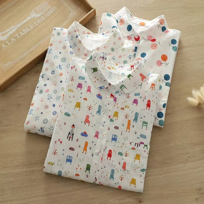 Vacation Style Colorful Printed Shirt Women 2024 New Fresh Loose Women's Casual Shirt & Blouses Lady Long Sleeve Tops Clothes