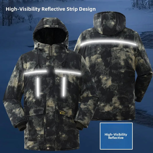 Thickened Fleece Camouflage Winter Workwear Waterproof Outdoor Men's Cotton Jacket Large Size Coat Warmth Protection Outerwear