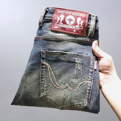 High-End American Retro Men's Blue Jeans Casual Straight Leg Denim Pants Spring Summer Fashionable Comfortable Breathable