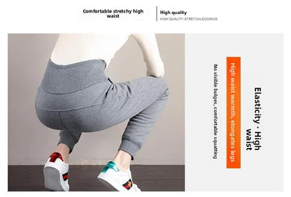 plus Size Fleece Lined Thickened Lamb Velvet Casual Slim Fit Pants Winter New Loose Warm Slimming Straight Leg Sweatpants