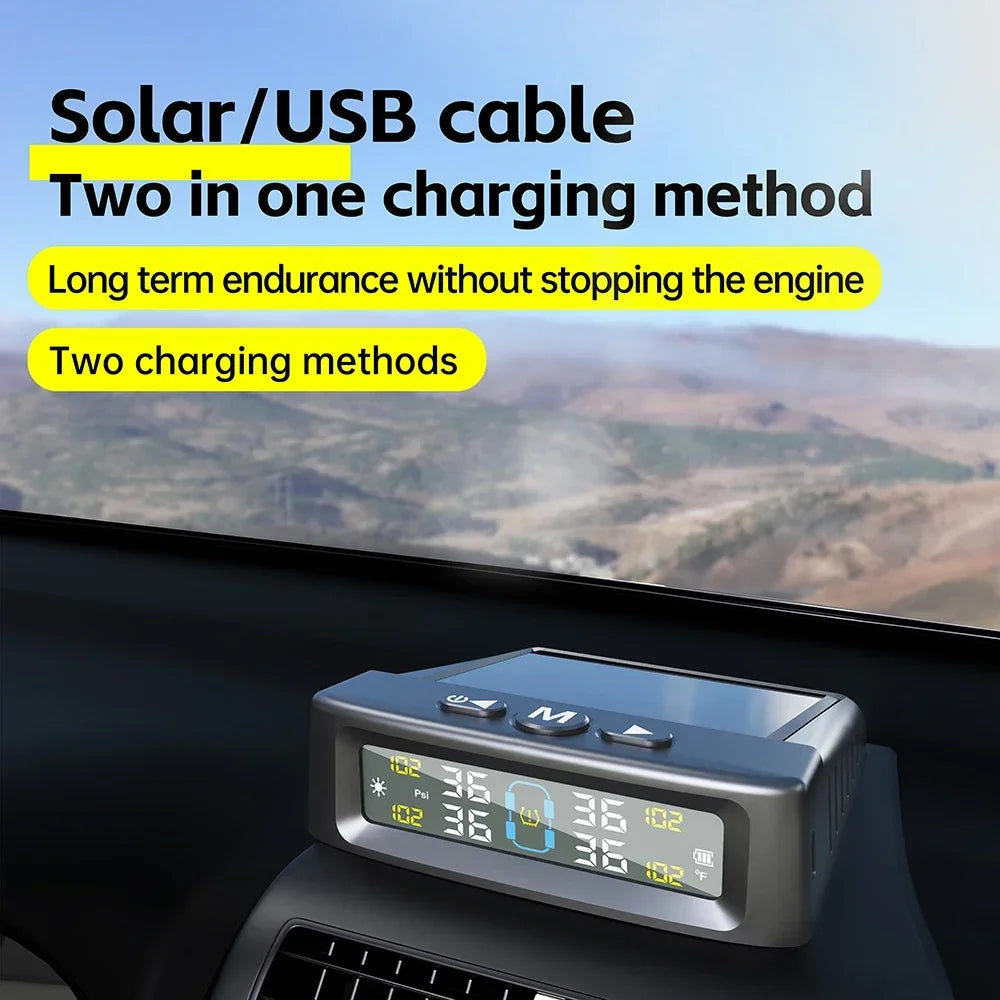 Tire Pressure Monitoring System Car Safety Alarm Wireless Solar/USB Powered 4/6 Sensors Color Digital Display For Caravan Truck
