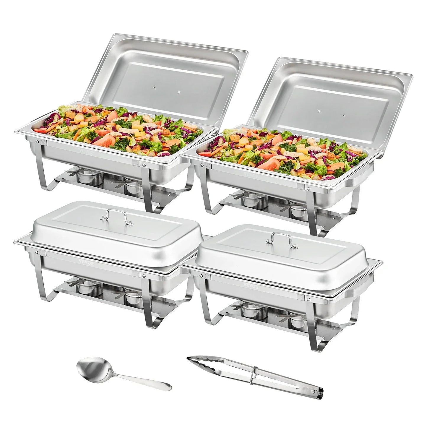 Singweller 2/4/6 Packs 8QT Rectangle Chafing Dish w/ Full Size Pans Buffet Catering Warmer Server Folding Stand Fuel Holder Tray