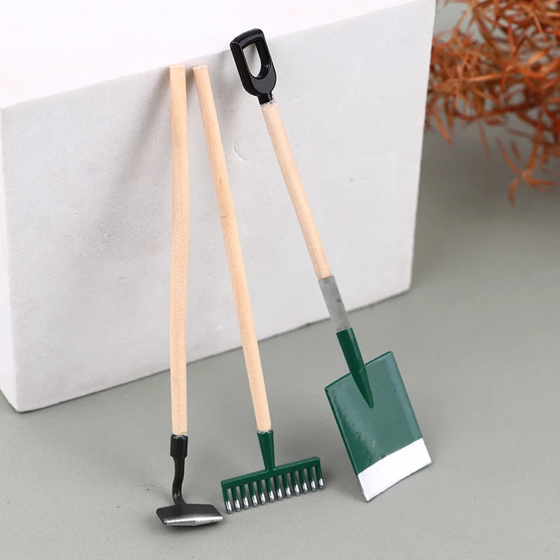 1Set 1:12 Dollhouse Miniature Farm Tool Ax Shovel Pull Cart Broom Boots Watering Can Garden Decor Toy Doll House Accessories