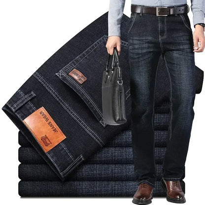 Business Men's Clothing Stretch Jeans Autumn New Straight Casual Regular Classic Fashion Denim Trousers Male Black Blue Pants