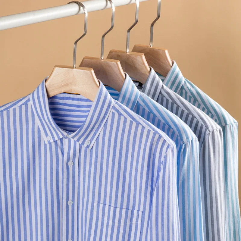 Fashion Korean Popular Clothes 100% Cotton Striped Long Sleeve Shirts for Man Casual Plain Shirt Trends Designer Tops
