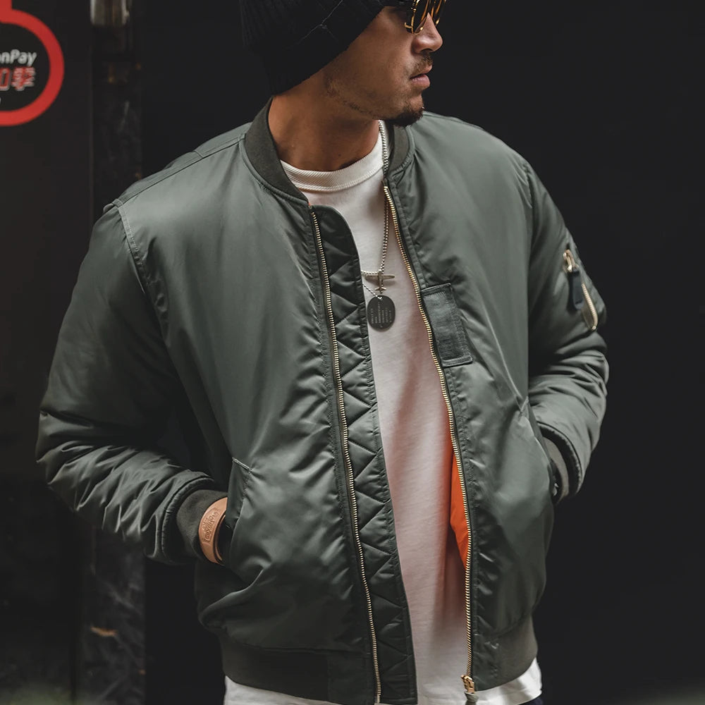 Maden MA1 Pilot Cotton Jacket Thickened Baseball Jacket Warm Padding Flight Coat Winter Brand Men's Clothing Green