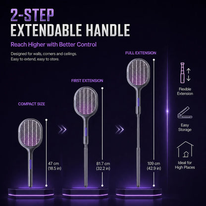 Space Silver Telescopic Bug Zapper 2-in-1 Foldable Fly Swatter UV Light Mosquito Killer Lamp Family Safe Home Bedroom 2800V