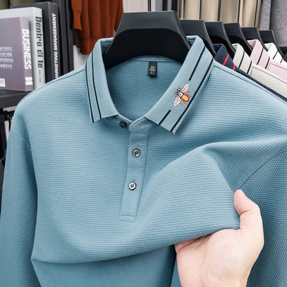 2026 Light Luxury Fashion 100% Pure Cotton Polo Shirt Men's Long Sleeved  Spring New Item Lapel Base T-shirt