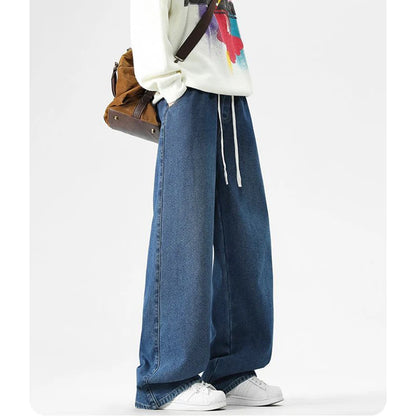 2026 Winter Men Thickened Warm American Style Jeans Male Loose Straight Leg Denim Trousers High Street Solid Fleece Pants