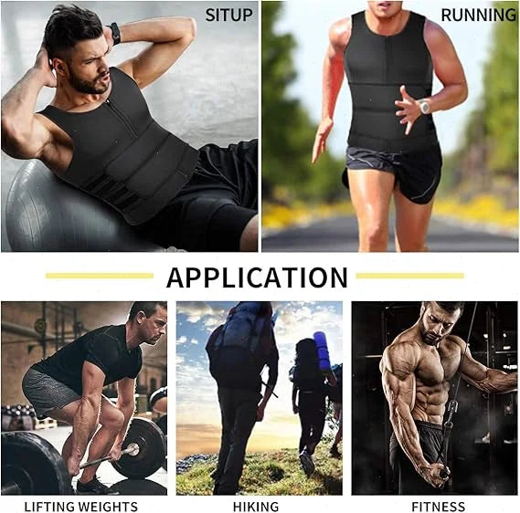 Men Sauna Zipper Waist Trainer Vest Slimming Shirt Tank Top Trimmer Body Shaper Compression Undershirt Fat Burner Workout Tops