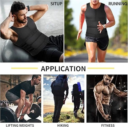 Men Sauna Zipper Waist Trainer Vest Slimming Shirt Tank Top Trimmer Body Shaper Compression Undershirt Fat Burner Workout Tops