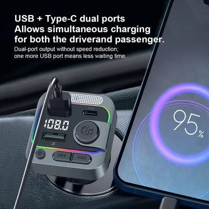Bluetooth 5.3 Car FM Transmitter Type-C Dual USB Charging Car Audio MP3 Player Hands Free Calling with Karaoke Car Microphones