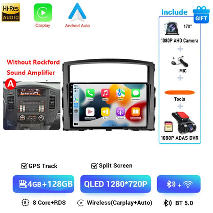 Android 16 QLED Car Radio For Mitsubishi Pajero 4 V80 V90 2006-2024 Autoradio Multimedia Player GPS For Carplay Android Auto bt