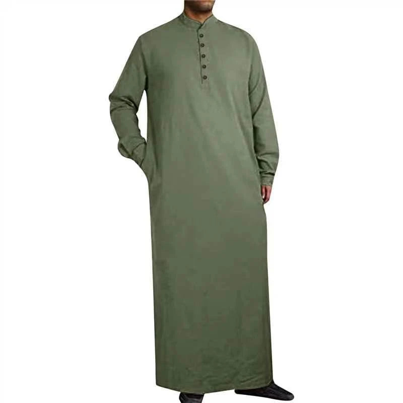 1Piece Long Sleeve Solid Color Men Muslim Robe Abaya Islamic Clothes Tunic Dress Long Sleeve Shirts Maxi Casual Men Clothing