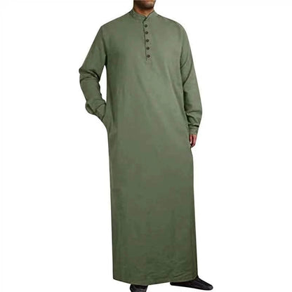 1Piece Long Sleeve Solid Color Men Muslim Robe Abaya Islamic Clothes Tunic Dress Long Sleeve Shirts Maxi Casual Men Clothing