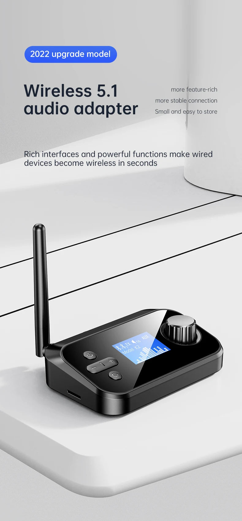 6 in 1 Long Range Bluetooth 5.1 Audio Transmitter Receiver RCA 3.5mm AUX USB Dongle Stereo Wireless Adapter For PC TV Headphones