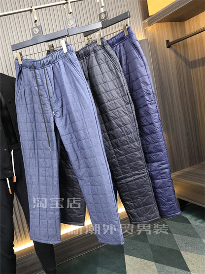 Men's Casual Straight Leg Cotton Pants Fleece Lined Inner Polyester Fashionable Long Trousers Winter Comfortable Cotton Trousers