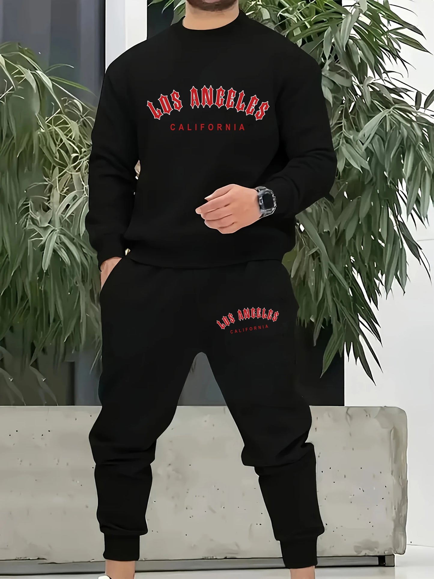 Los Angeles California Red Artword Tracksuit Man Fashion Simple Pants All-Match Casual Sportset Fleece Loose Basics Clothing