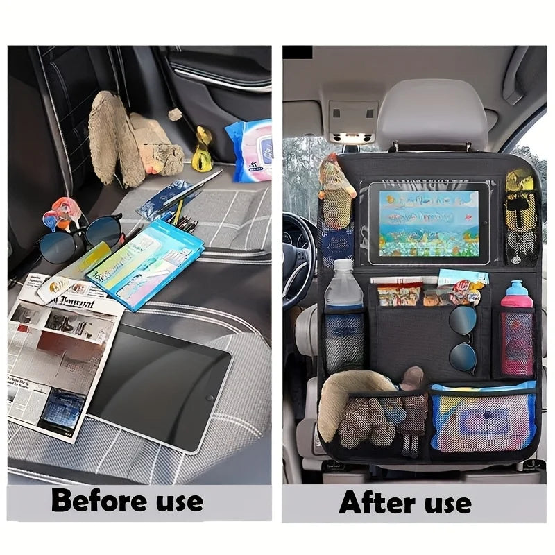 Car Backseat Organizer with Tablet Holder,1PC Kick Mats Back Seat Protector with 9 Storage Pockets Travel Accessories