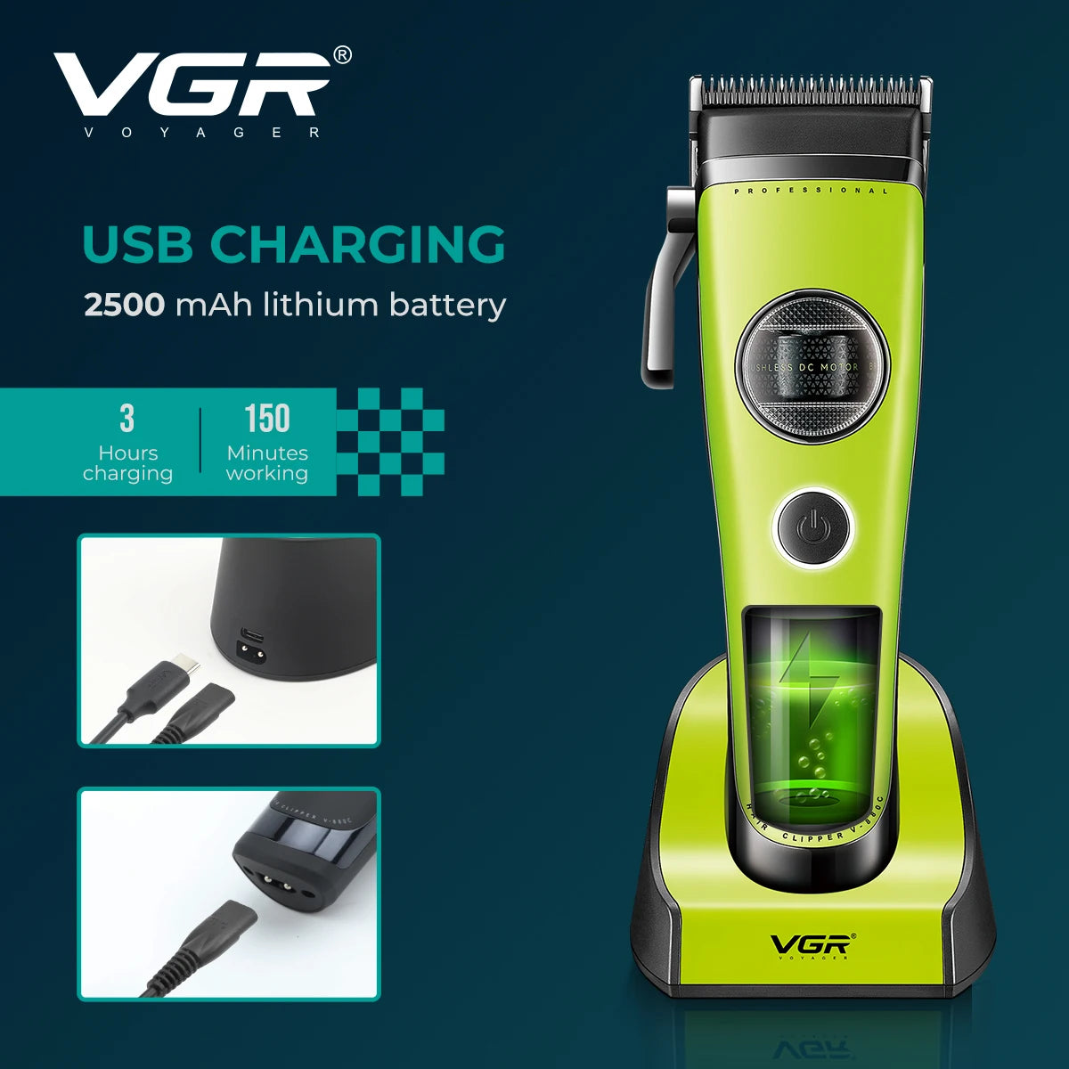 VGR Hair Trimmer Professional Brushless Motor Clipper Hair Cutting Machine Adjustable Charging Base Hair Trimmer for Men V-880