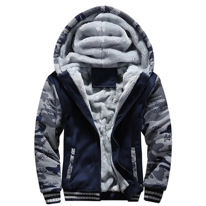 Men's Winter Jackets Thick Warm Jacket Brand Sportswear Coat Pants Solid Color Fleece Zipper Hooded Long Sleeved Male Outerwear